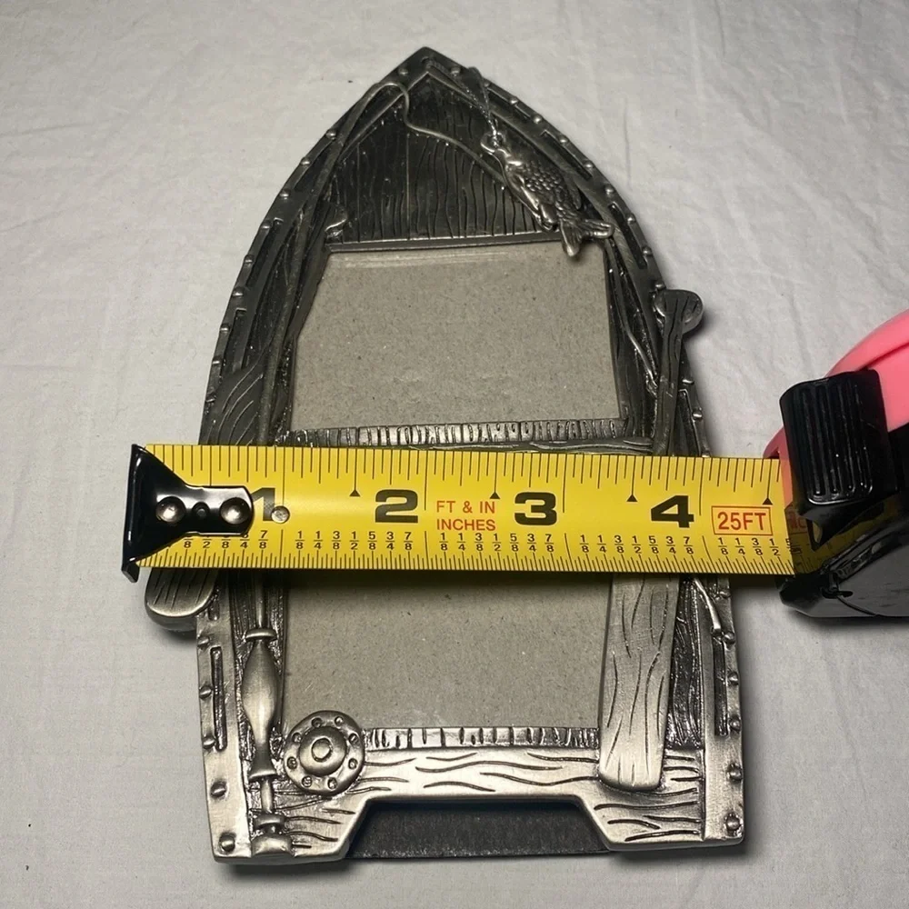 Sixtrees Vintage Pewter Heavy Double Fishing Themed Photo Frame 3x2 NWOT